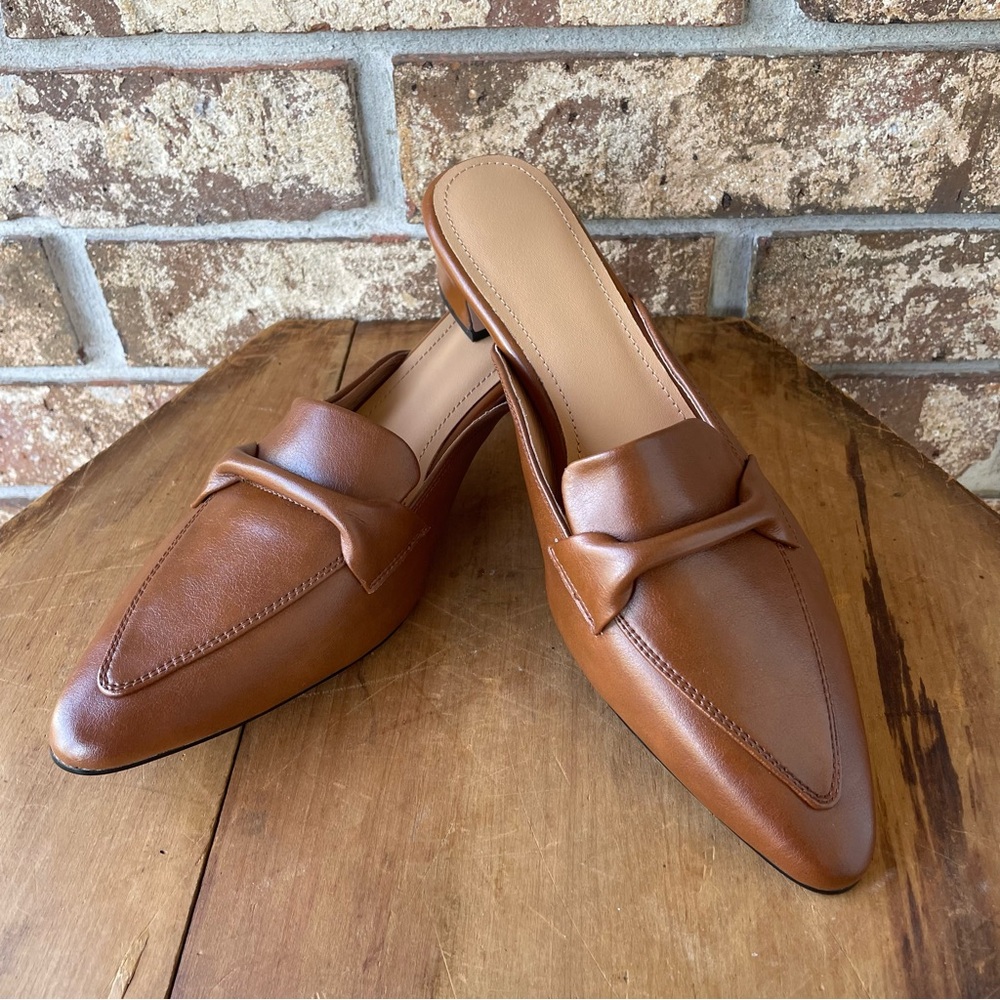 Chiko Pointy Toe Block Heels Mules Size 8 Leather Upper & Lining Look New!!